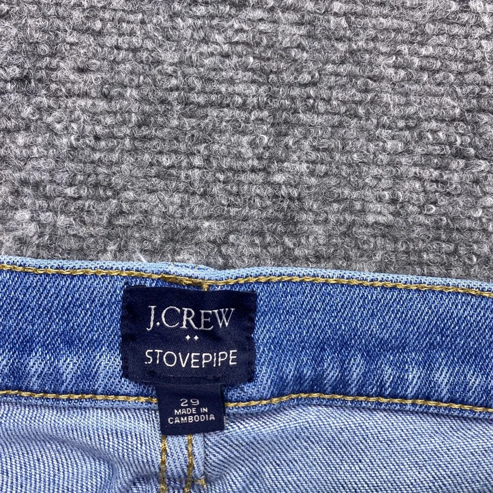 J.Crew Stovepipe High Rise Straight Leg Jeans Light Wash Raw Hem Sz 29 Distress